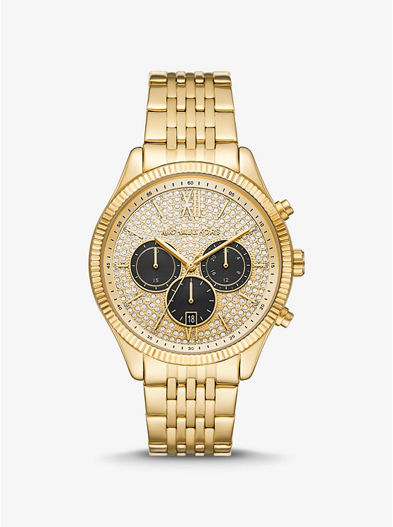 Oversized Benning Pavé Gold-Tone Watch