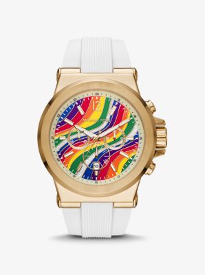 Oversized Dylan Gold Tone and Silicone Pride Watch Michael Kors