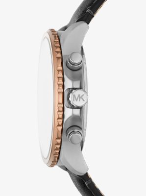 Übergroße zweifarbige Armbanduhr Cortlandt mit Lederarmband image number 1