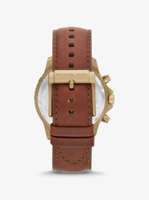 Kors Watch | Cortlandt and Michael Leather Antique Gold-Tone Oversized