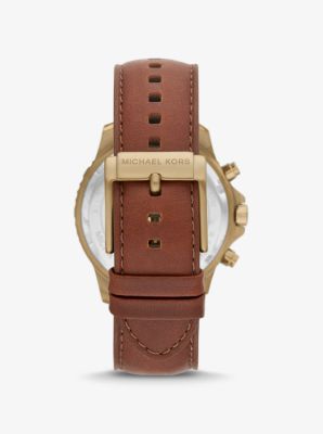 Übergroße Armbanduhr Cortlandt im Antikgoldton mit Lederarmband image number 2