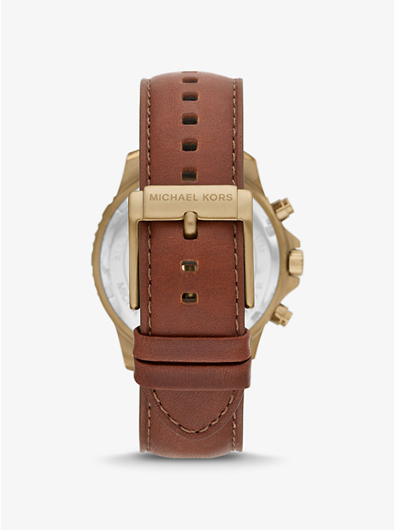 Oversized Cortlandt Leather and Antique Gold-Tone Watch | Michael Kors