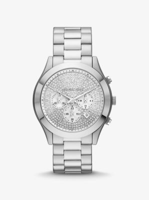 Silver-Tone Oversized Canada | Slim Kors Runway Pavé Michael Watch