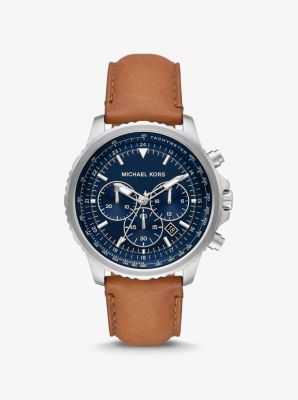 Leather Michael Cortlandt Watch and | Canada Oversized Silver-Tone Kors
