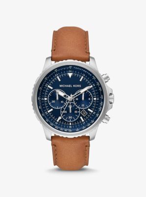 Oversized Cortlandt Leather and Silver-Tone Watch | Michael Kors