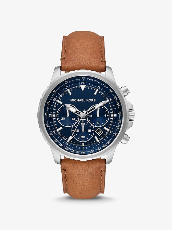 michaelkors.com | Oversized Cortlandt Leather and Silver-Tone Watch
