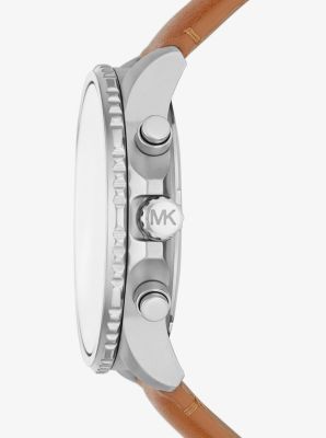 Übergroße Armbanduhr Cortlandt im Silberton mit Lederarmband image number 1