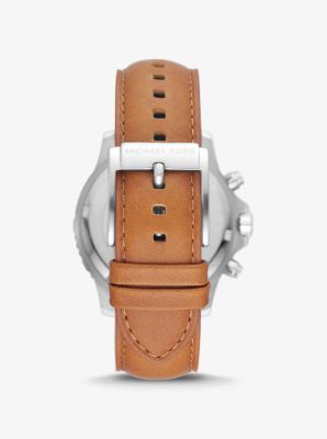 Übergroße Armbanduhr Cortlandt im Silberton mit Lederarmband image number 2