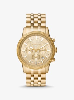 Watch Michael Antique Gold-Tone Cortlandt and Kors Oversized | Leather