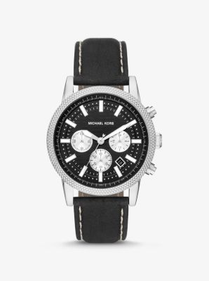 Oversized Hutton Silver-Tone and Leather Watch | Michael Kors