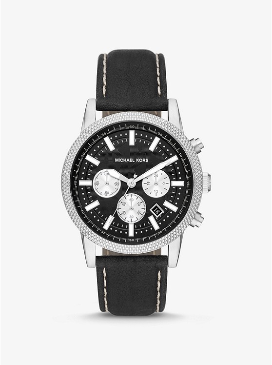 michaelkors.com | Oversized Hutton Silver-Tone and Leather Watch