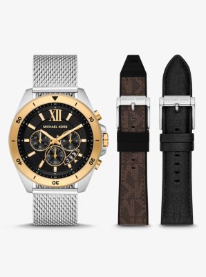 Oversized Slim Runway Gunmetal Watch And Jet Set Charm Leather Wallet Gift  Set