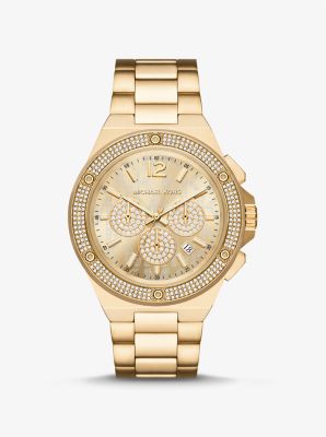 Oversized Lennox Pavé Gold-Tone Watch | Michael Kors