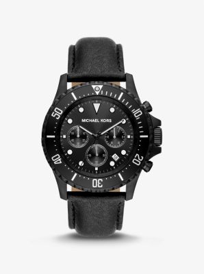 Leather Black-Tone Michael and | Everest Oversized Watch Kors
