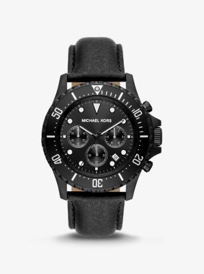 Oversized Everest Black-Tone and Leather Watch | Michael Kors