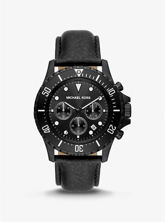 Oversized Everest Black-Tone and Leather Watch image number 0