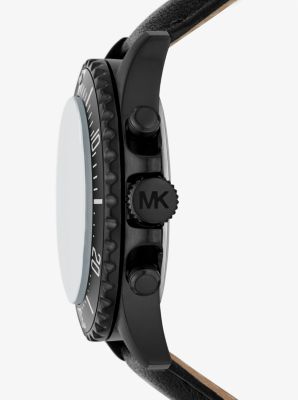 Oversized Everest Black-Tone Michael Leather Watch Kors | and