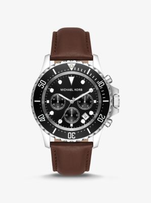 Oversized Everest Silver-Tone and Leather Watch | Michael