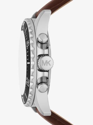 【SALE‼︎】MICHAL KORS腕時計 Oversized Everest Silver-Tone and Leather Watch | Michael