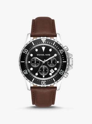 Oversized Everest Black-Tone and Leather Watch Kors | Michael