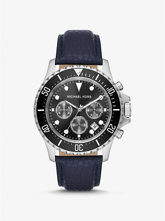 Oversized Everest Silver-Tone and Pebbled Leather Watch image number 0