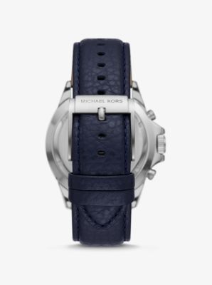 Oversized Everest Silver-Tone and Pebbled Leather Watch | Michael Kors