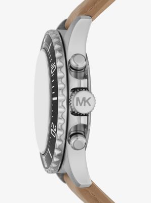 Oversized Everest Silver-Tone and Leather Watch image number 1