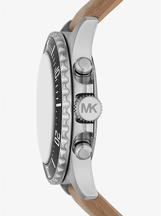 Oversized Everest Silver-Tone and Leather Watch image number 1