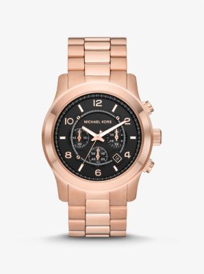 Michael kors men's rose gold and black clearance watch