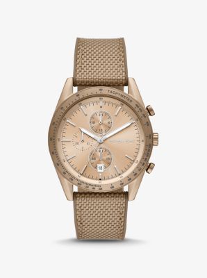 Michael Kors Oversized Accelerator Beige Gold-tone And Nylon Watch In Natural