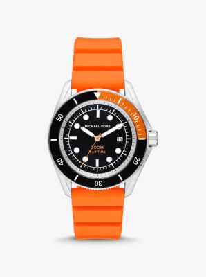 Shop Michael Kors Oversized Maritime Silicone Watch In Orange