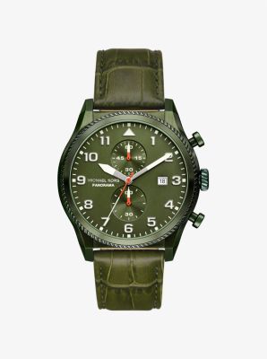 Oversized Panorama Olive-Tone and Crocodile Embossed Leather Watch image number 0