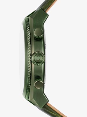 Oversized Panorama Olive-Tone and Crocodile Embossed Leather Watch image number 1