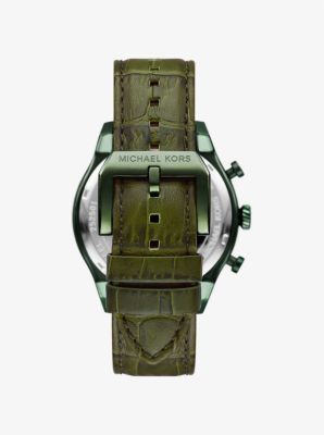 Oversized Panorama Olive-Tone and Crocodile Embossed Leather Watch image number 2