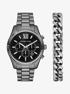 Coffret-cadeau avec montre gris acier surdimensionnée Lexington et bracelet