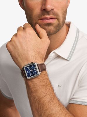 Thumbnail - MK Übergroße Armbanduhr Rhys Im Silberton Mit Lederarmband - Silberton - Michael Kors