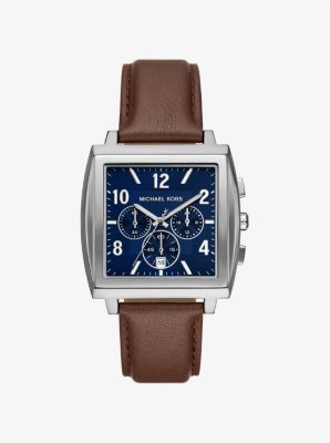 MK Übergroße Armbanduhr Rhys Im Silberton Mit Lederarmband - Silberton