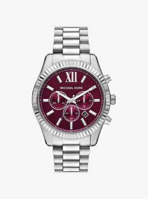 Michael Kors Oversized Lexington Silver-tone Watch In Burgundy