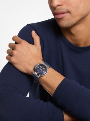 Oversized Billie Silver-Tone and Silicone Watch in AZUL MARINO | Michael Kors