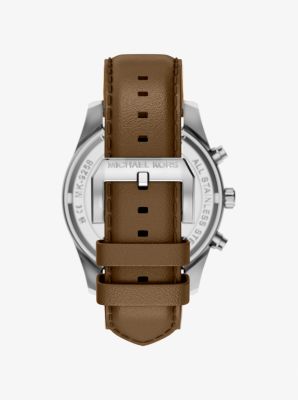 Oversized Lexington Silver-Tone and Leather Watch