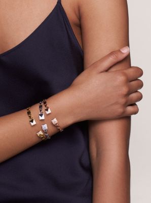 Precious Metal-Plated Sterling Silver Pav&eacute; Open Hinge Bangle