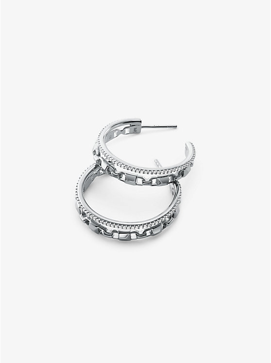 Precious Metal-Plated Sterling Silver Mercer Link Pavé Halo Hoops image number 1