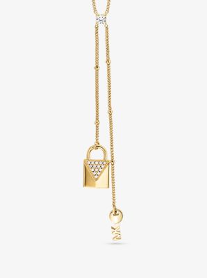 Precious Metal-Plated Sterling Silver Lock and Key Lariat Necklace | Michael  Kors