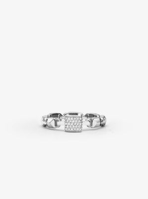 Precious Metal-Plated Sterling Silver Mercer Link Pavé Center Ring ...
