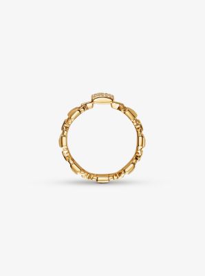 Precious Metal-Plated Sterling Silver Mercer Link Pav&eacute; Center Ring