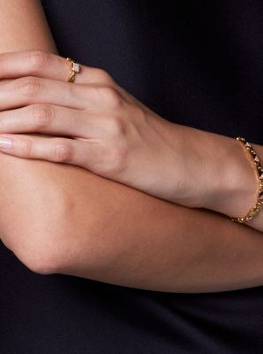 Precious Metal-Plated Sterling Silver Mercer Link Pav&eacute; Center Ring