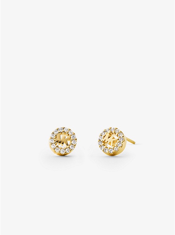 undefined | Precious Metal-Plated Sterling Silver Pavé Logo Studs