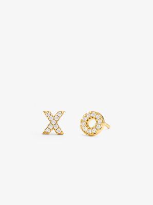 14K Gold-Plated Sterling Silver Pav&eacute; XO Studs