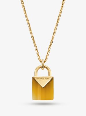 Michael kors silver hot sale lock necklace