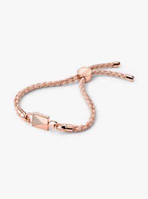 14K Rose Gold-Plated Sterling Silver Lock and Cord Bracelet Set image number 0